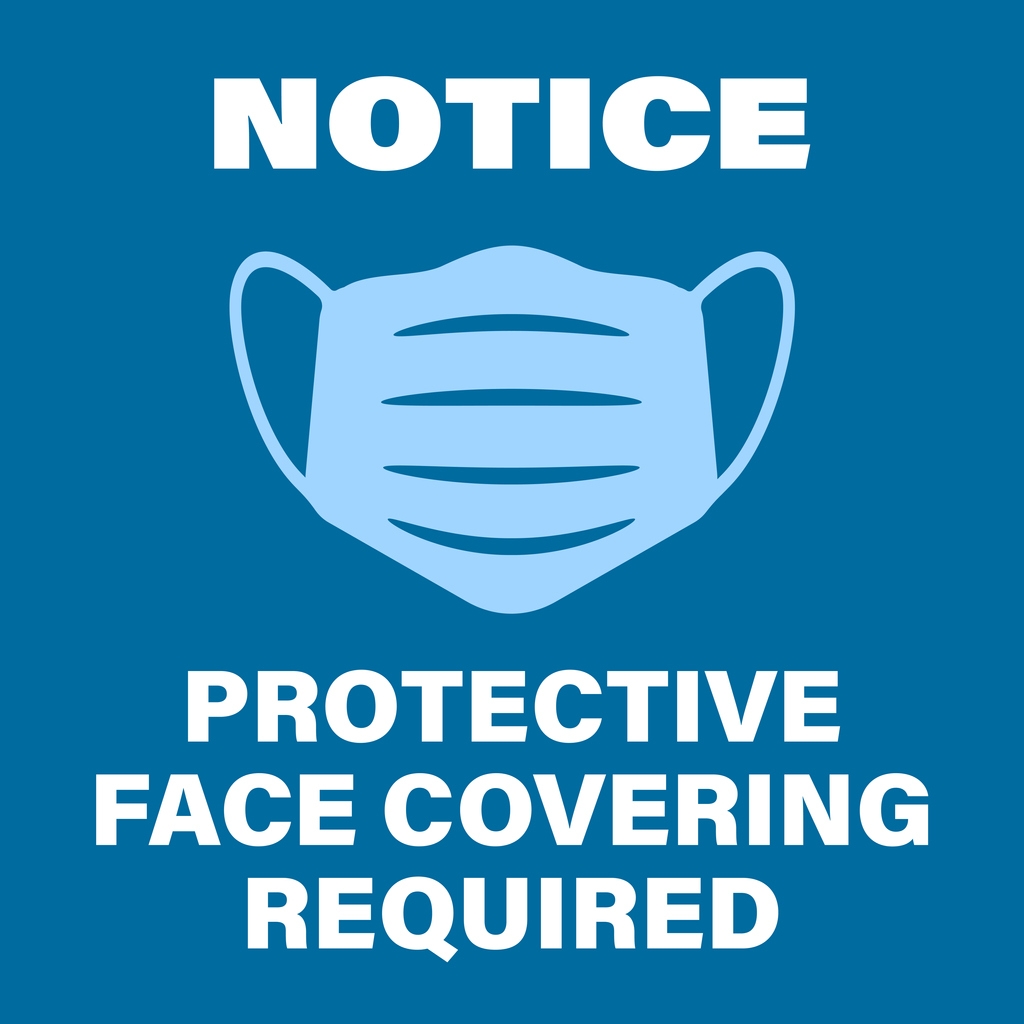 Blue Protective Face Covering Required Sign With Face Mask Symbol 