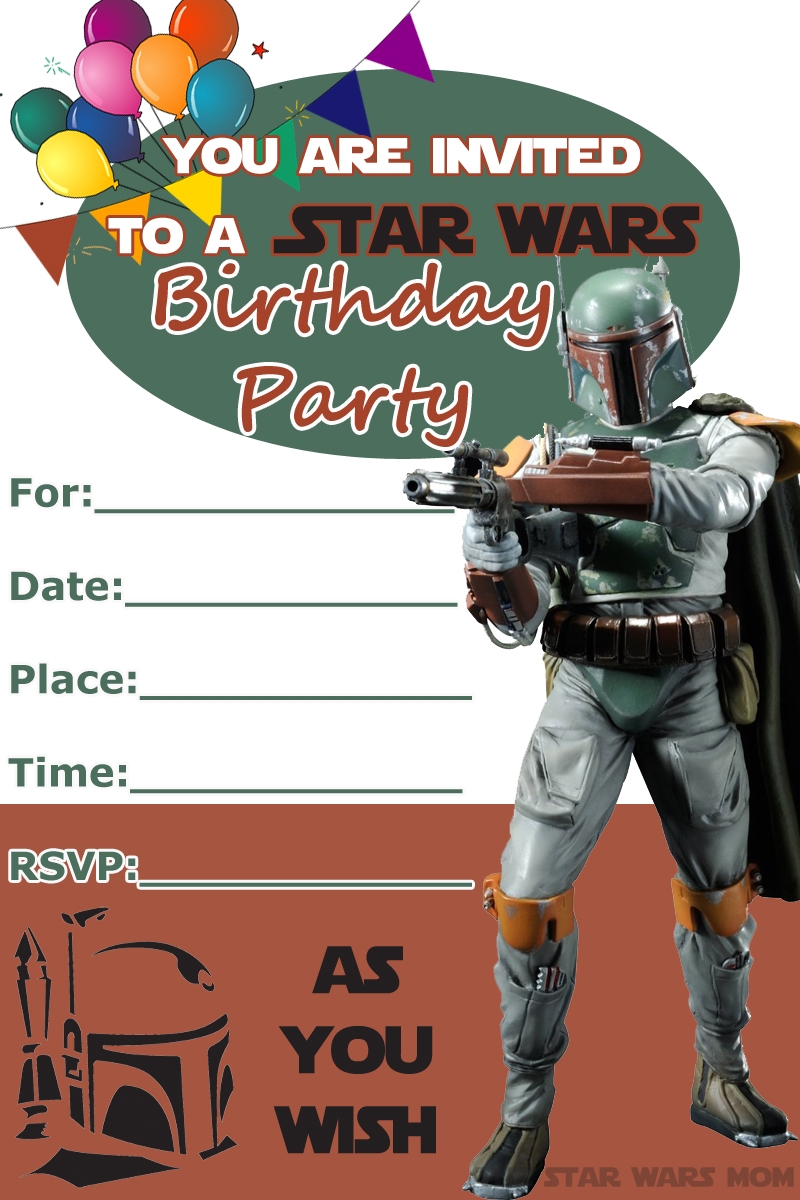 Boba Fett Free Birthday Party Invitation Star Wars Party The 