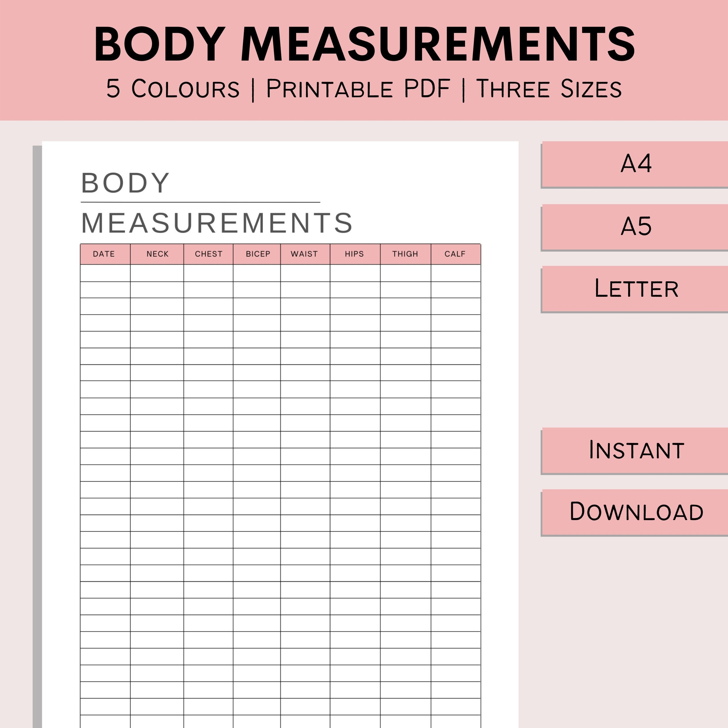 Body Measurement Tracker Printable Body Progress Weight Loss Journal Body Chart Measurement Log Journey PDF A4 A5 Letter Etsy