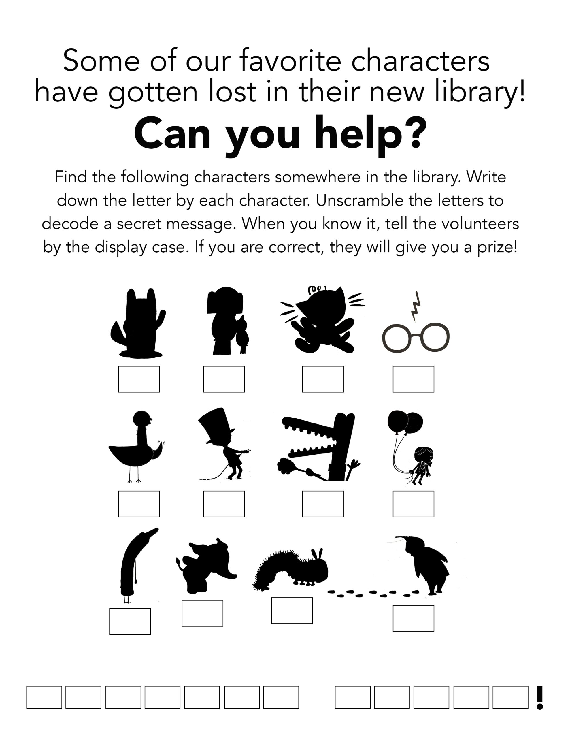 Book Character Silhouette Scavenger Hunt Jbrary