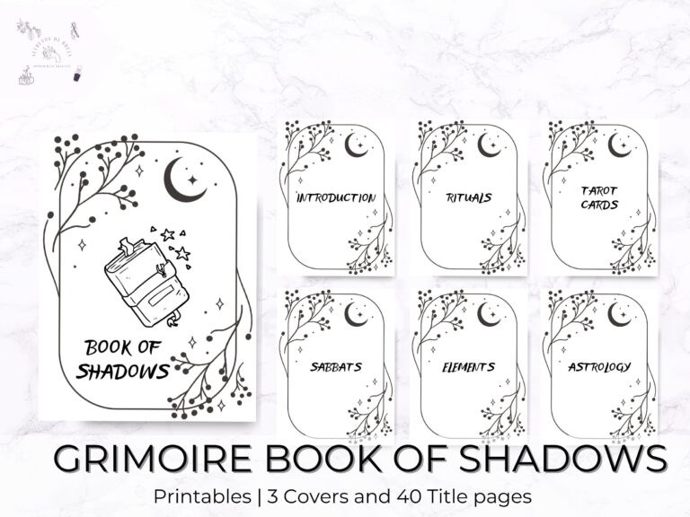 Book Of Shadows Cover And Title Pages Grimoire Cover Printable Grimoire Book Of Shadows Pages Grimoire Pages Witchcraft Printables Etsy
