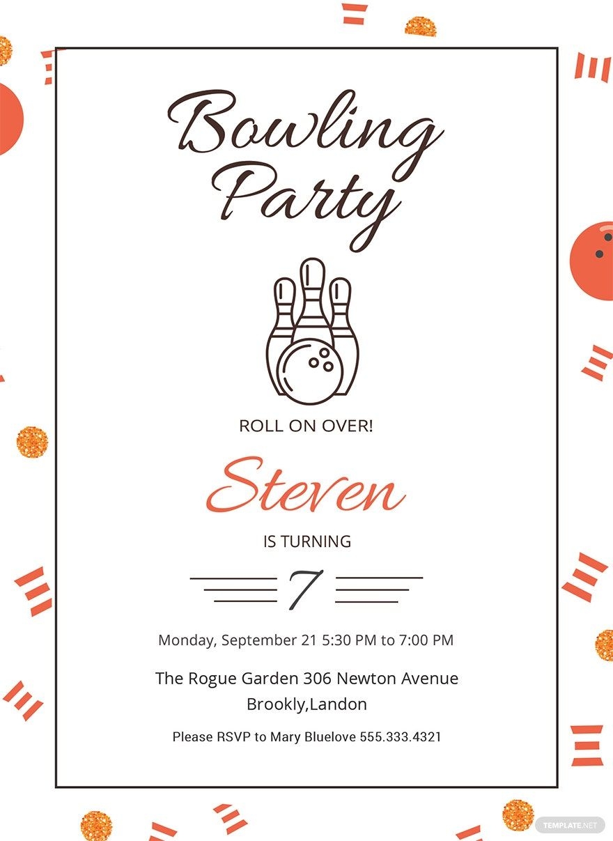 Bowling Invitation Party Template In Pages Publisher PSD 