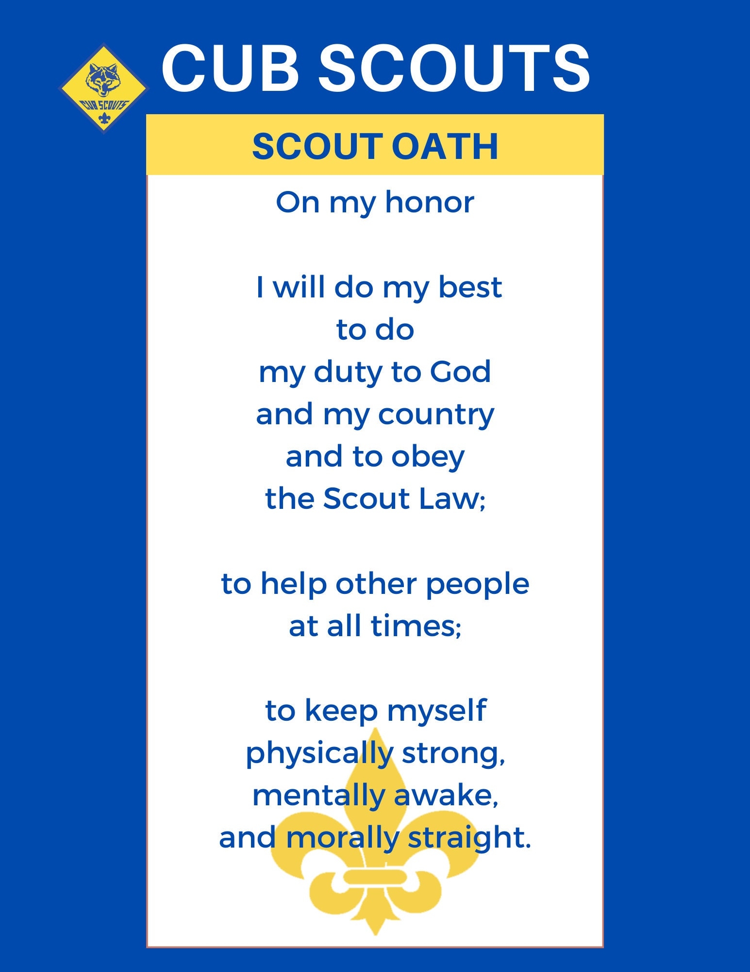 Boy Cub Scout Law Oath Poster SHEETS Digital File Blue Gold Event Or Meetings Etsy UK