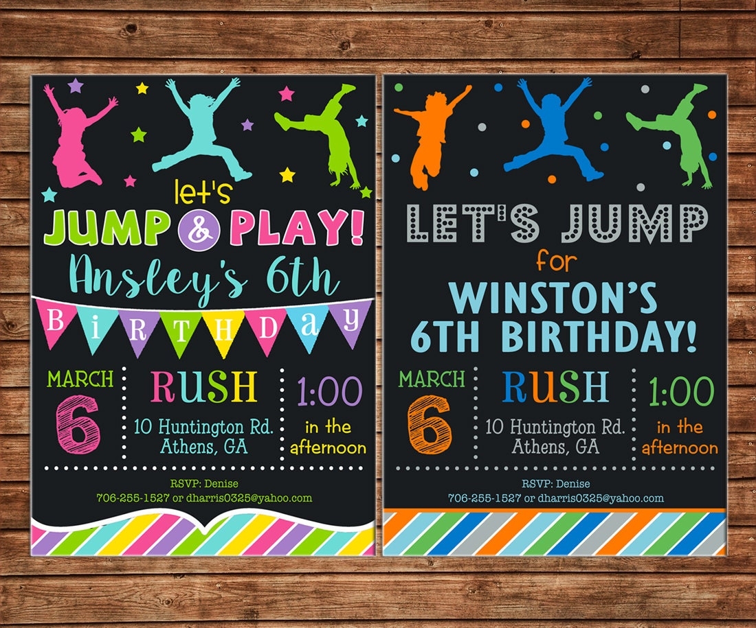 Boy Or Girl Invitation Trampoline Park Jump Inflatable Birthday Party Can Personalize Colors wording Printable File Or Printed Cards Etsy