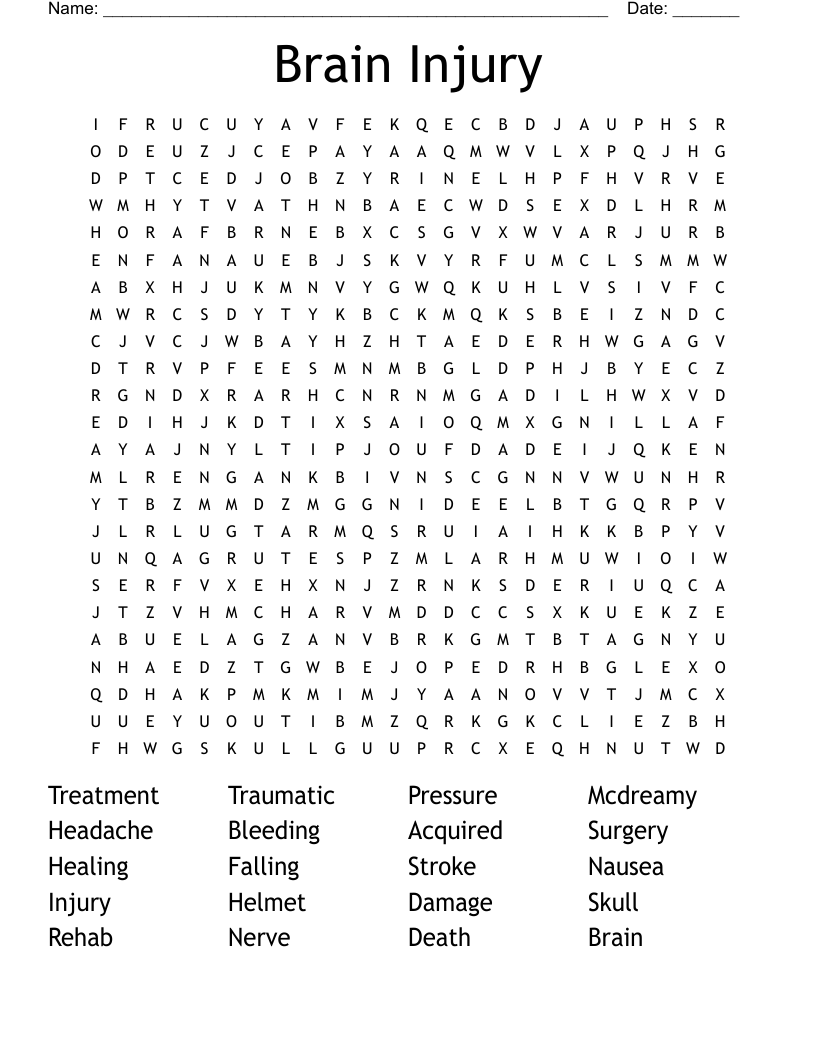 Brain Injury Word Search WordMint