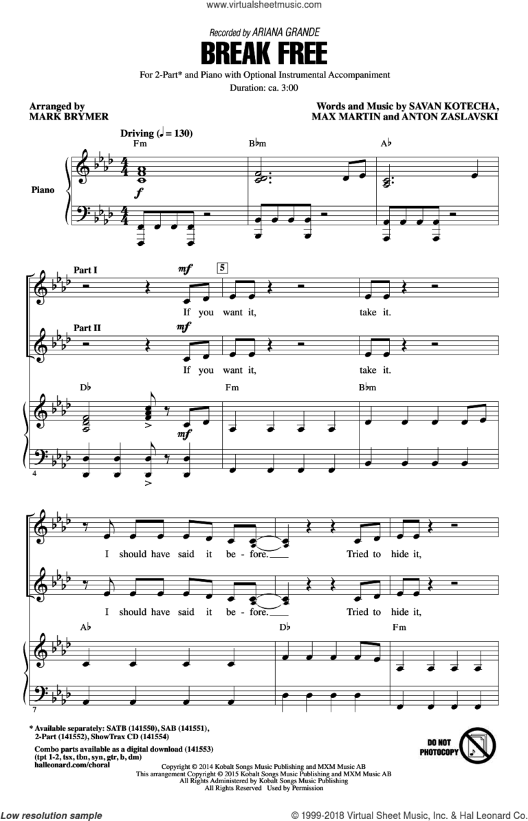 Break Free Sheet Music For Choir 2 Part PDF 