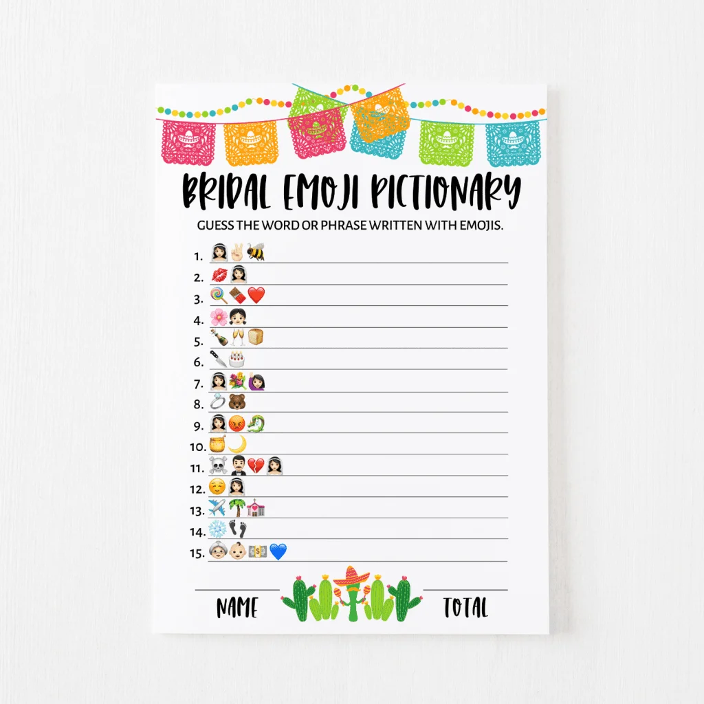 Bridal Emoji Pictionary Free Printable Modern MOH
