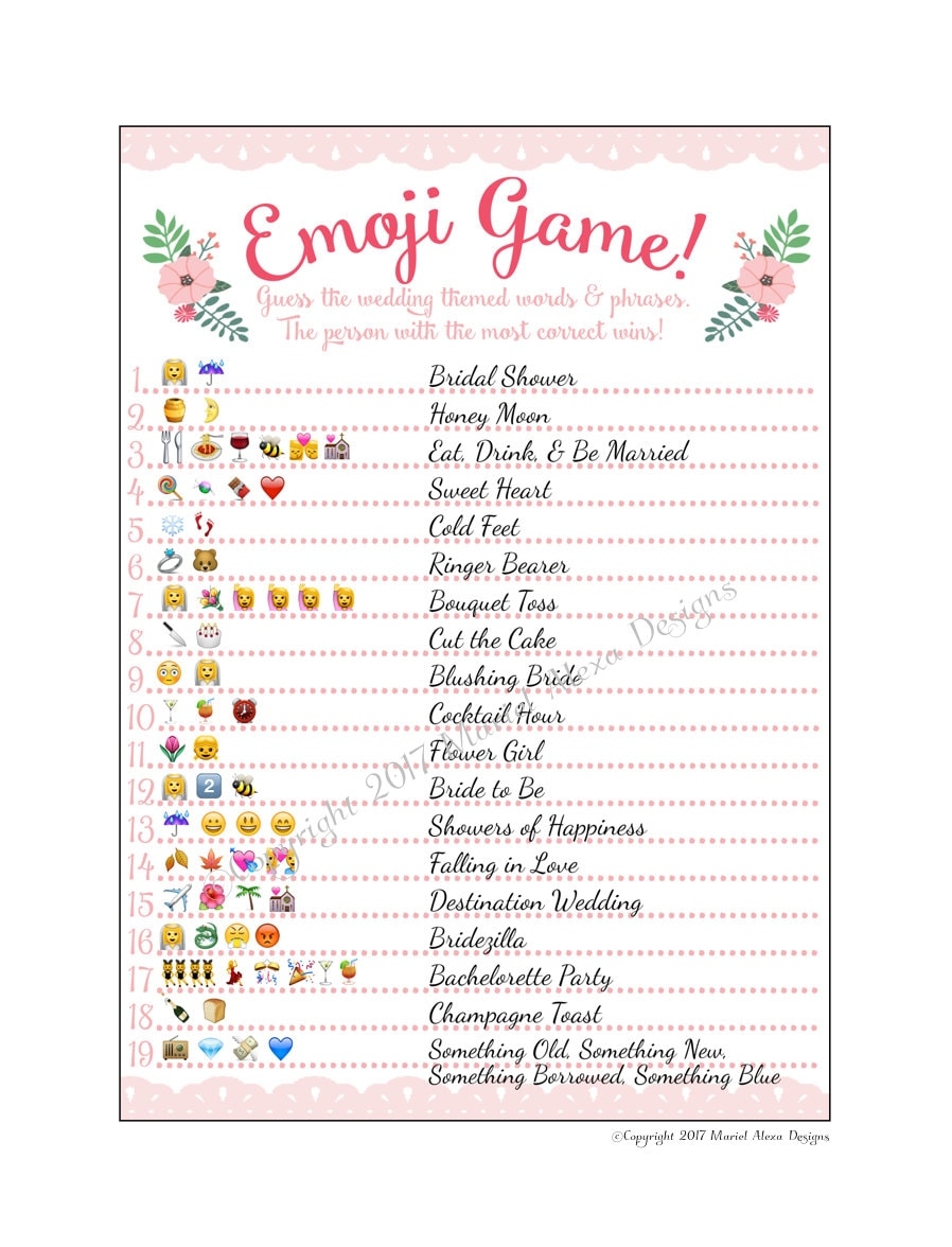 Bridal Shower Emoji Game Fun Unique Games DIY PDF Wedding Personalized Watercolor Pink Floral Garden Flower Theme Emoticon Pictionary Etsy