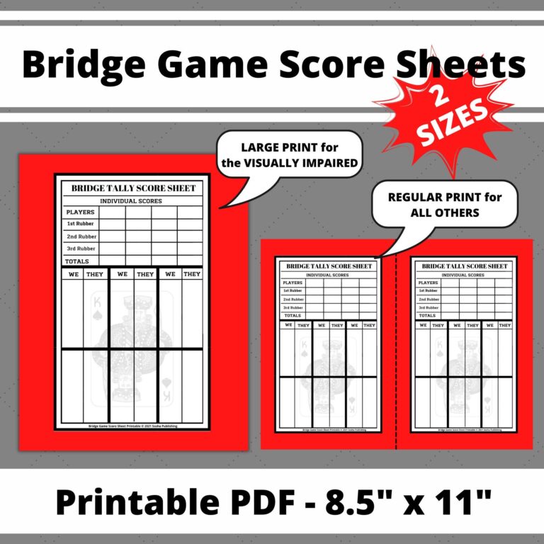 Bridge Game Score Sheets Printable Bridge Score Pad Bridge Score Card Bridge Tally Score Sheet Digital Bridge Tally Cards Large Print Etsy Ireland