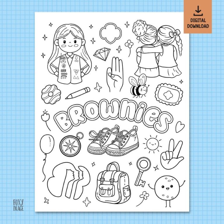 Brownie Girl Coloring Pages Girl Troop Meeting Activity Scout Coloring Book Brownie Scout Collection Coloring Page Kids Printable PDF Etsy