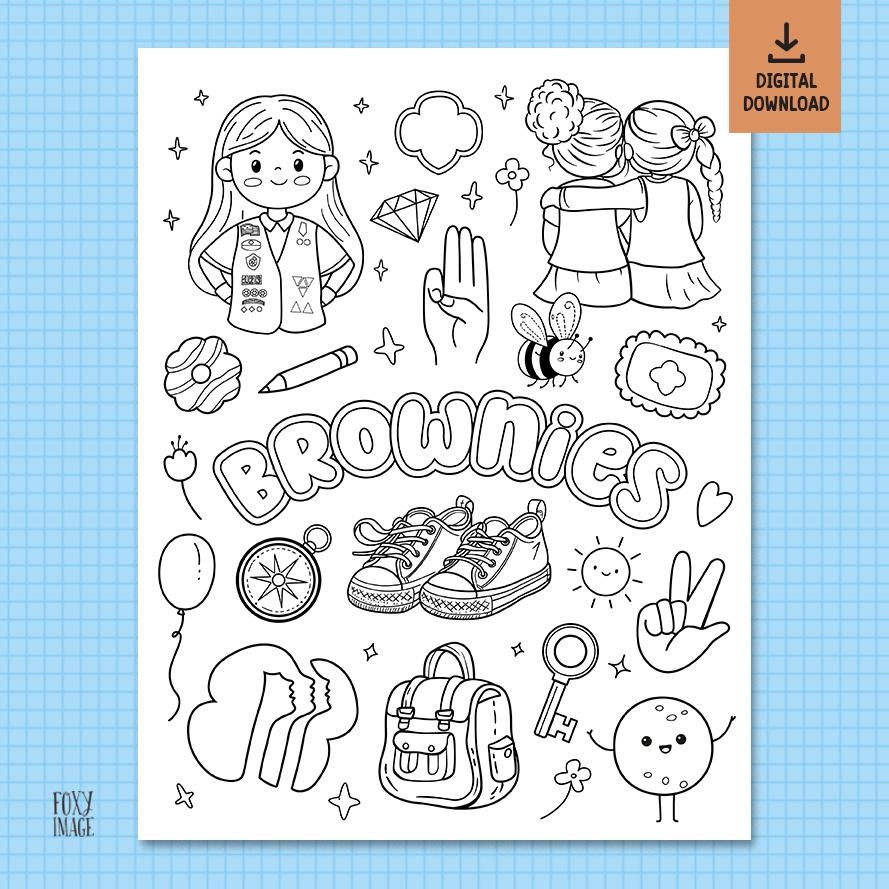 Brownie Girl Coloring Pages Girl Troop Meeting Activity Scout Coloring Book Brownie Scout Collection Coloring Page Kids Printable PDF Etsy