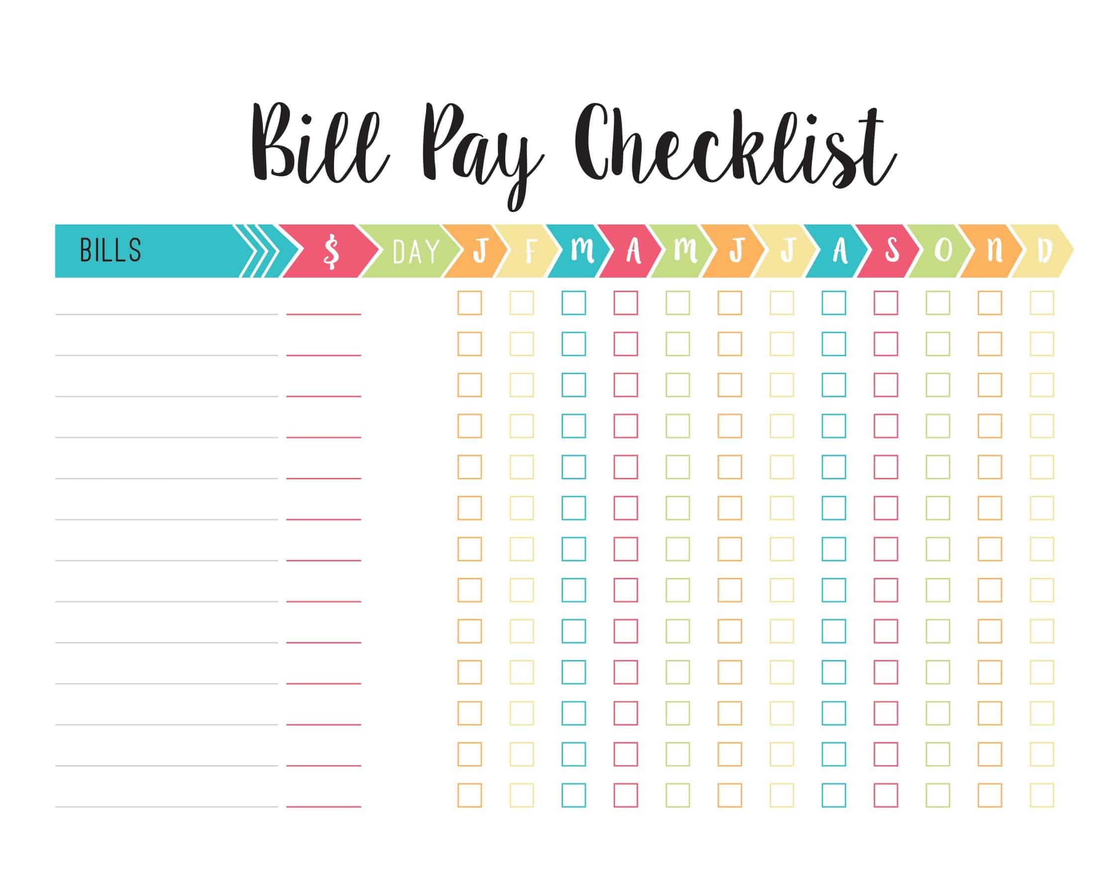 bill payment checklist printable
