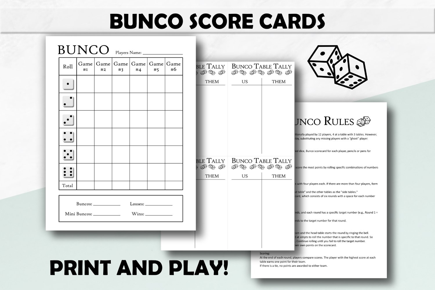 Bunco Score Cards Bunco Tally Sheets Game Night Rules Bunco Score Cards Bunco Tally Sheets Game Night Rules