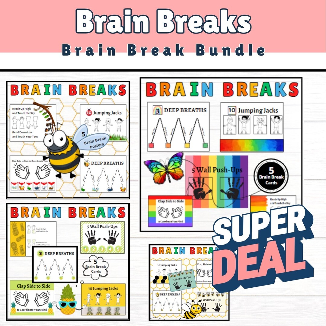 BUNDLE Brain Break Cards Mental Health Kids Activity 5 