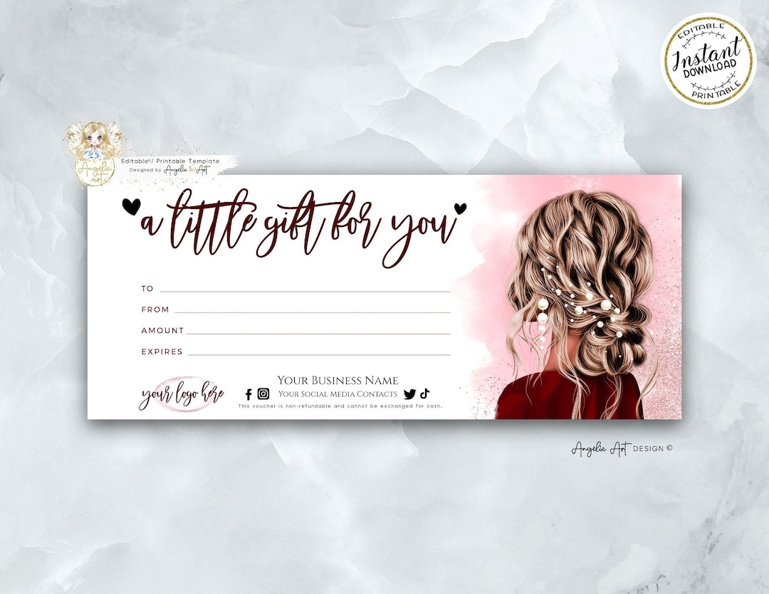 Burgundy Hair Gift Certificate Template Hair Salon Gift Voucher Hair Stylist Editable Printable Gift Card Hair Certificate Template Etsy