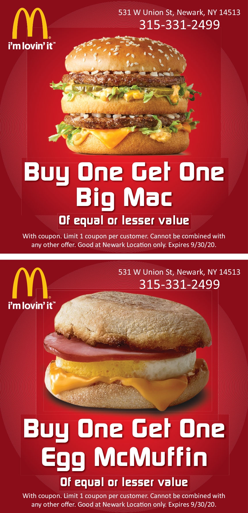 BUY ONE GET ONE BIG MAC OF EQUAL OR LESSER VALUE Online 