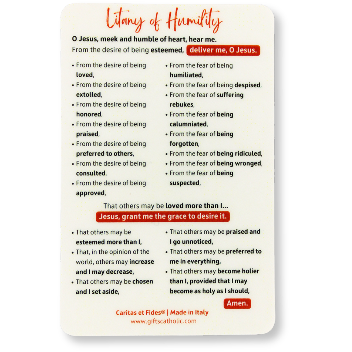 litany of humility printable prayer card