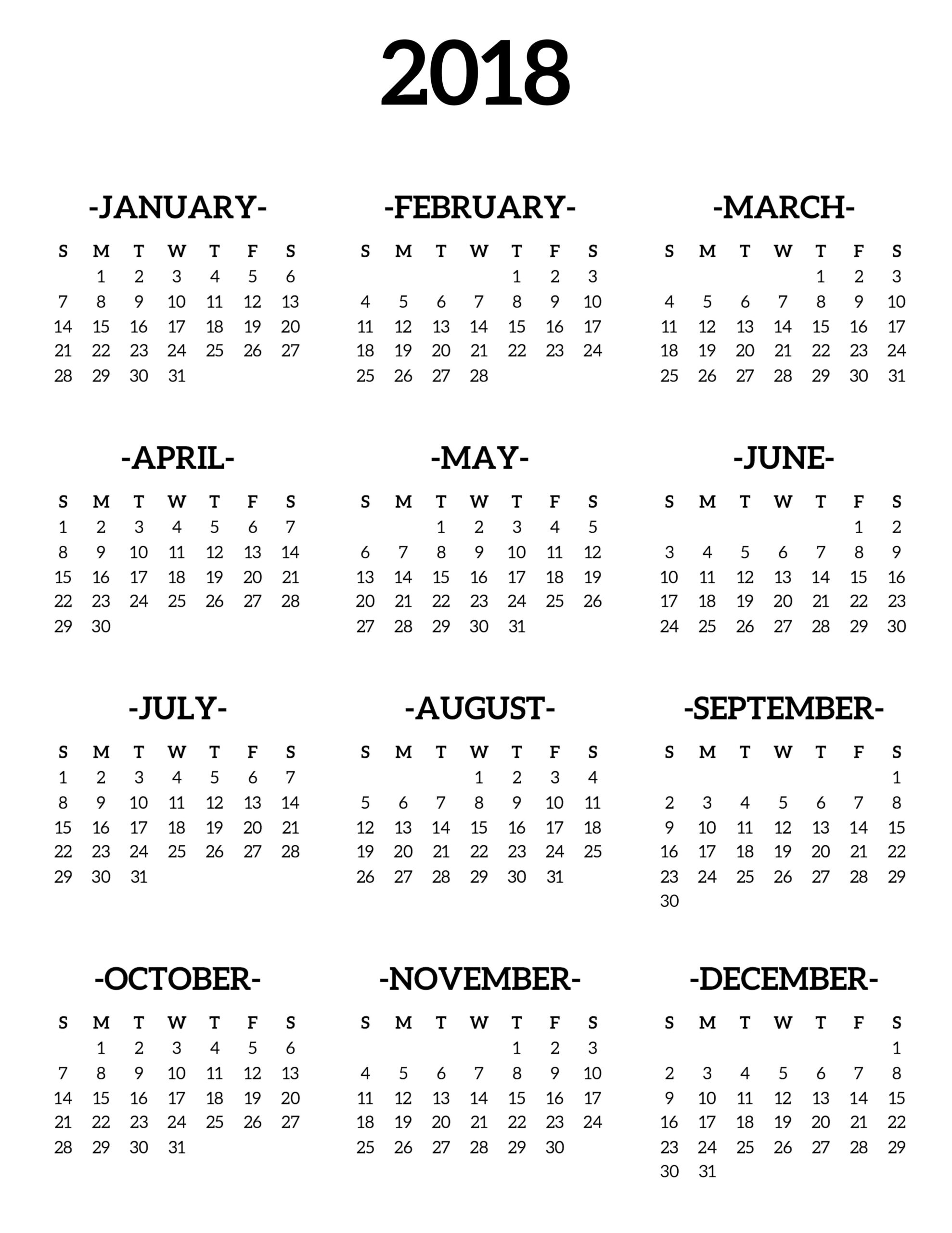Calendar 2018 Printable One Page Paper Trail Design Worksheets Library
