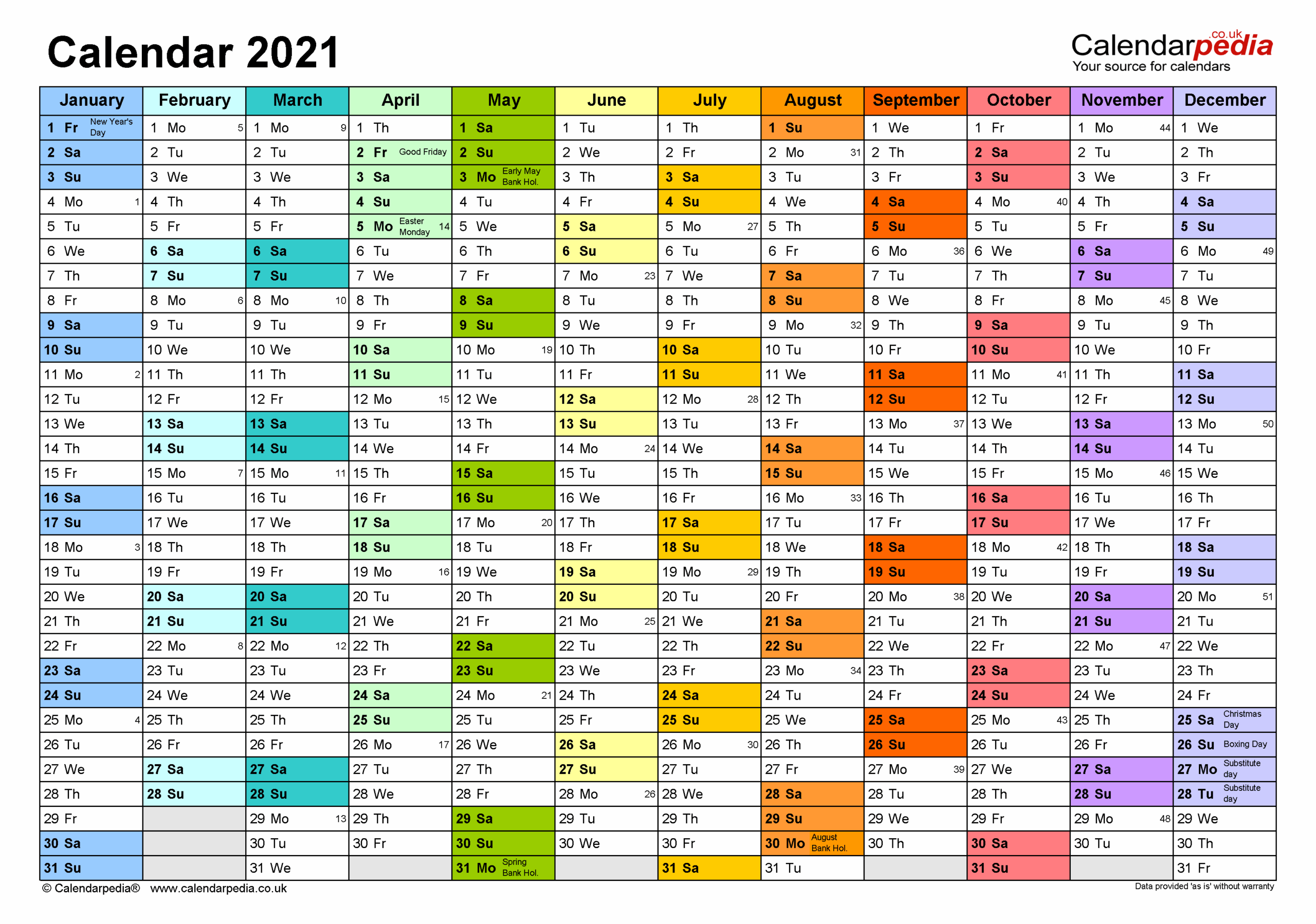 Calendar 2021 UK Free Printable PDF Templates