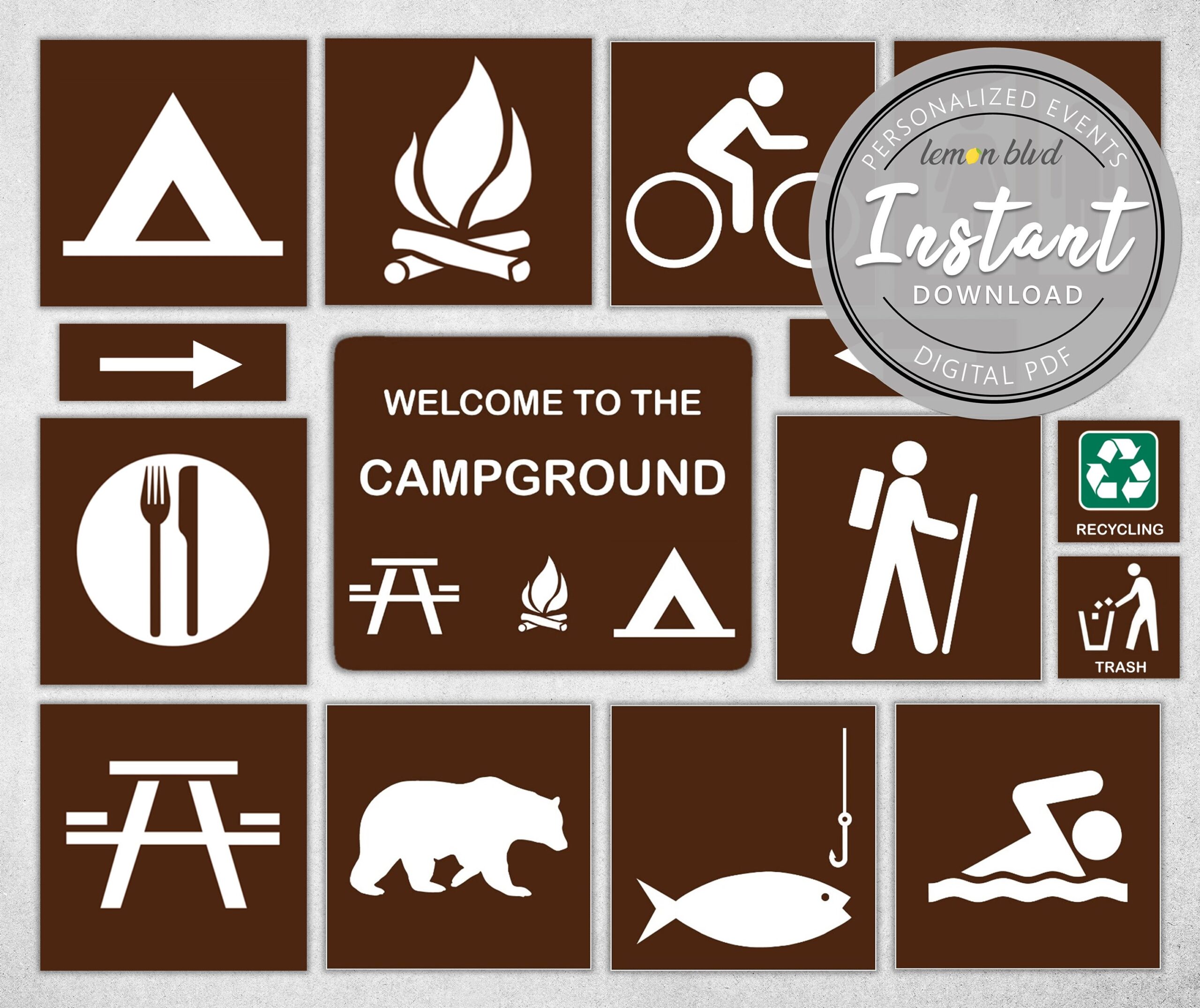 Campground Signs Camping Party Printables Instant Digital 