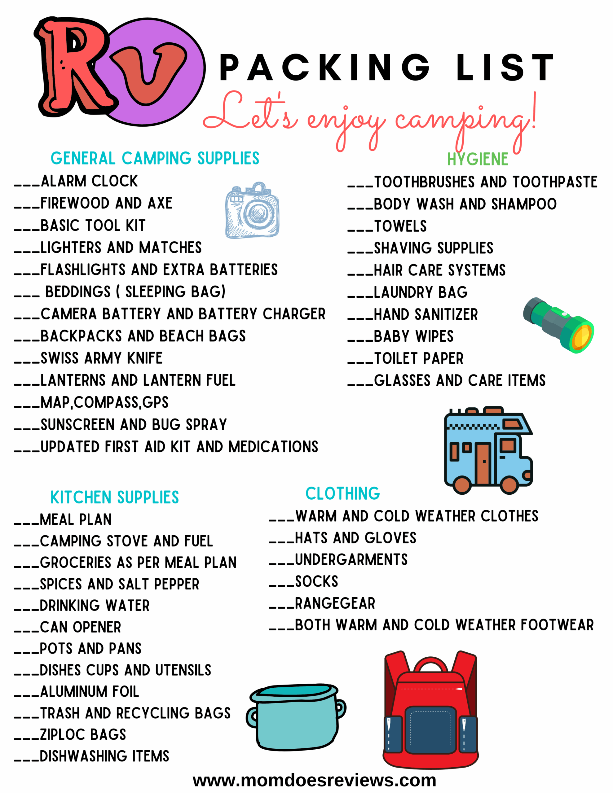 Camping 101 Printable RV U0026 Camping Packing List Mom Does Reviews