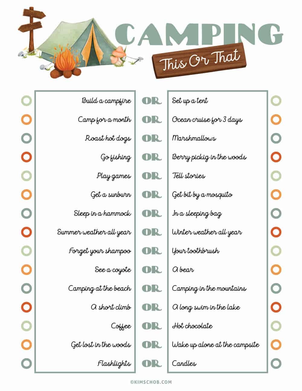 Camping Printable Game Set Kim Schob
