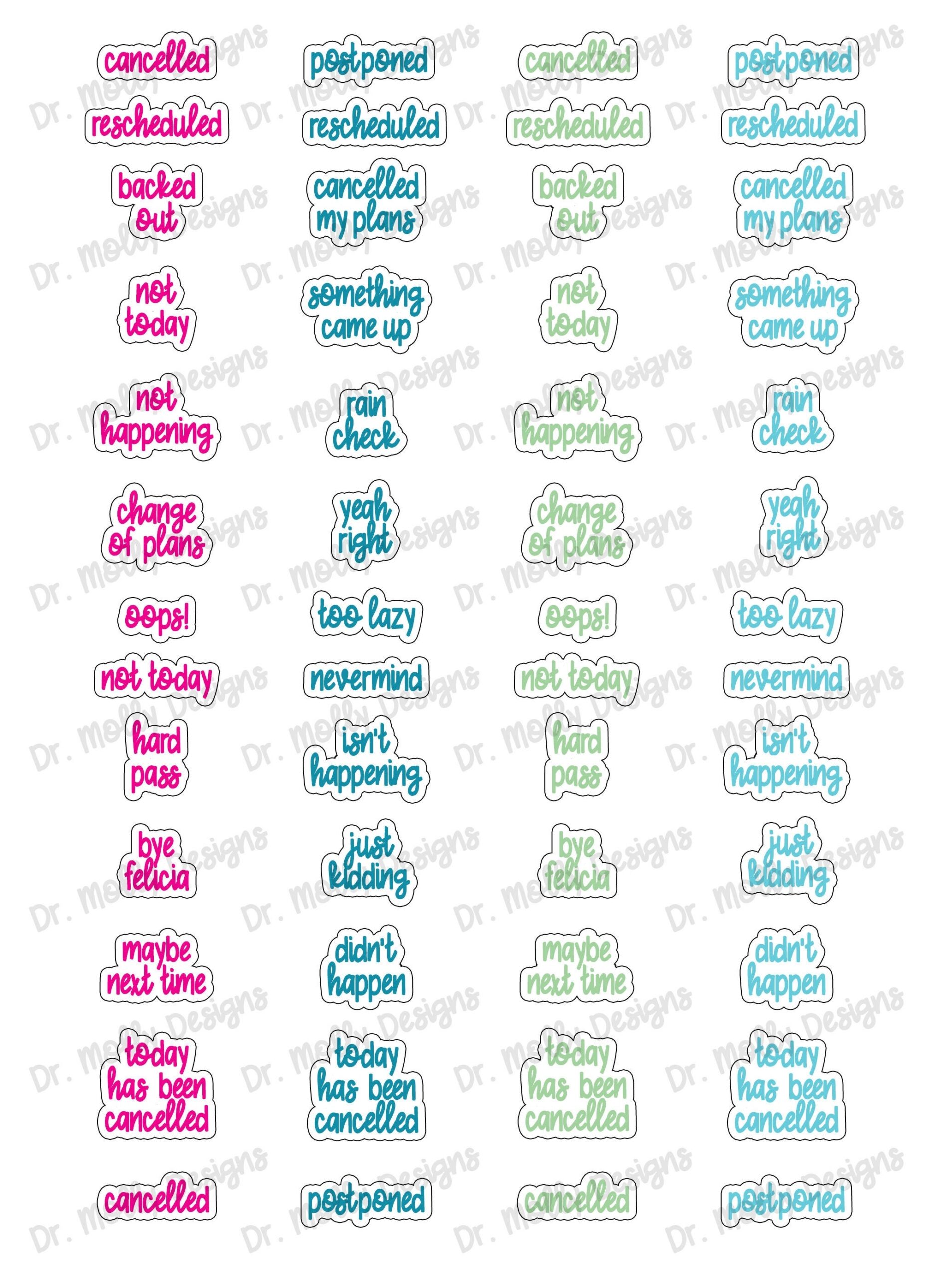 Cancelled Script Printable Planner Stickers Printable Quote Stickers Downloadable Planner Stickers Functional Planner Stickers Etsy