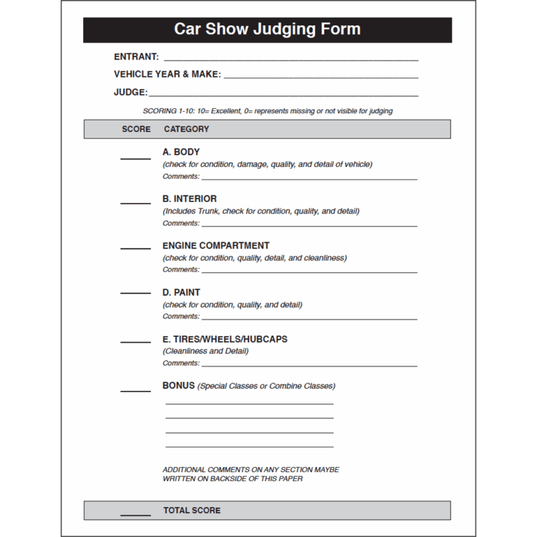 Car Show Judging Form Download
