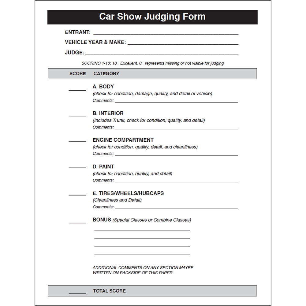 Car Show Judging Form Download Car Show Judging Form Download