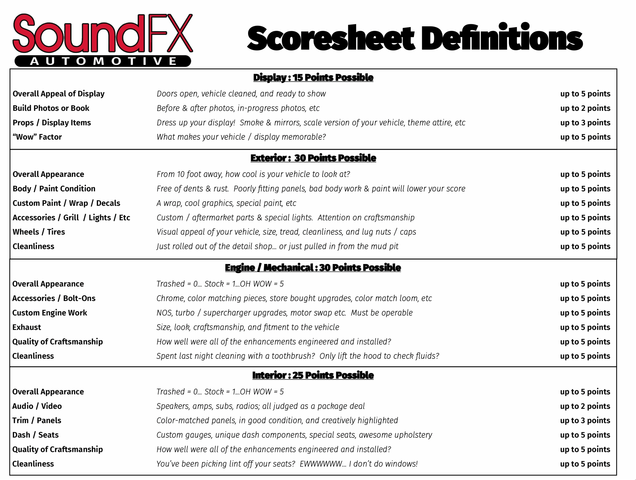 Car Show Judging Form SoundFX Car Show Judging Form SoundFX