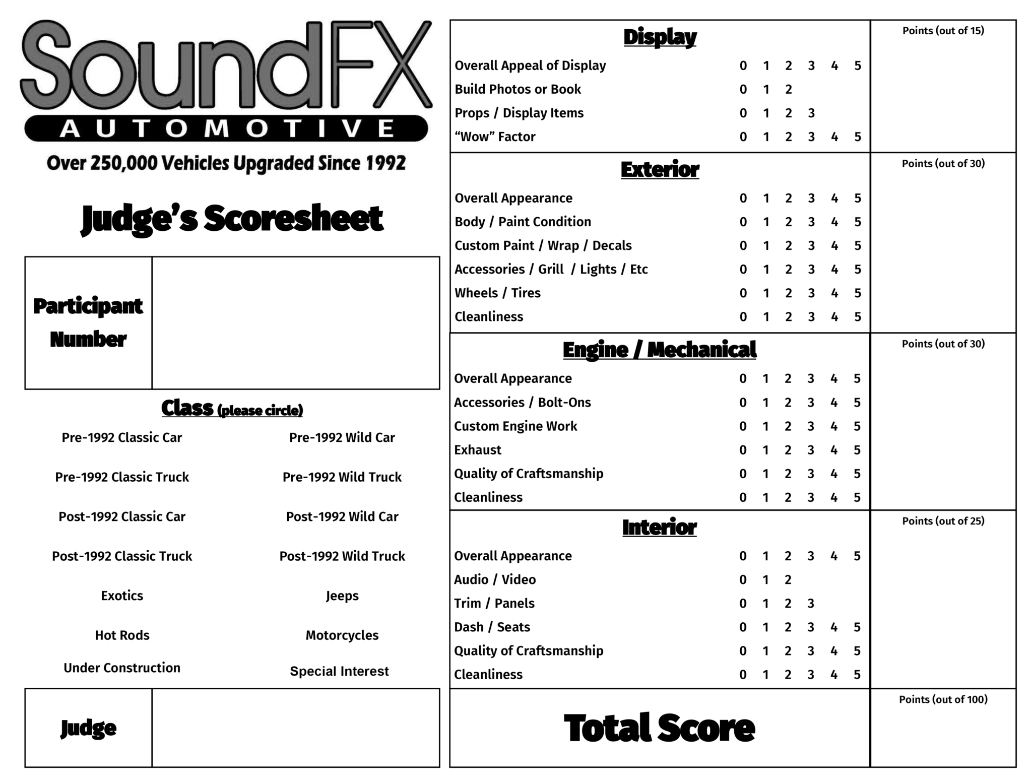 Car Show Judging Form SoundFX Car Show Judging Form SoundFX