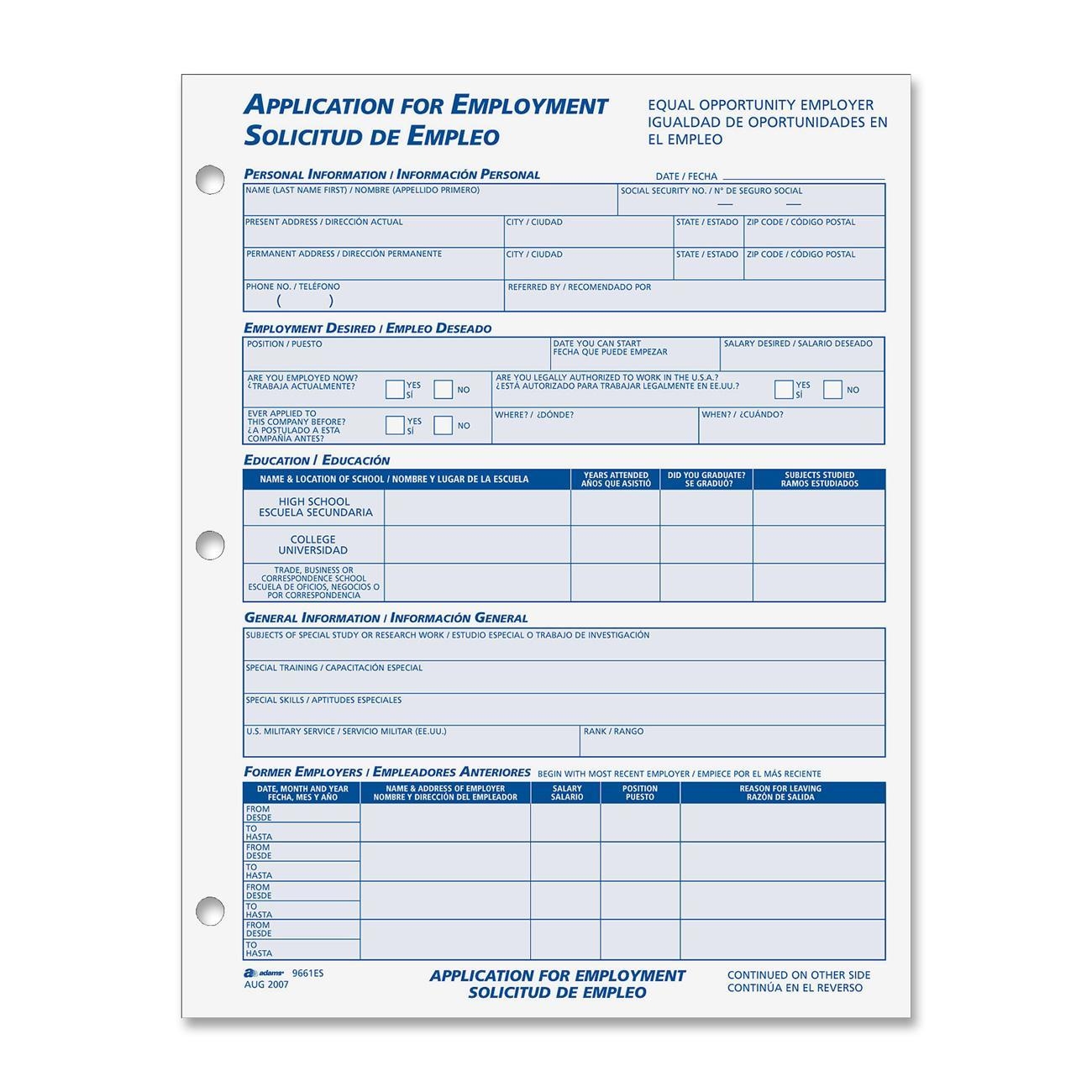 Cardinal Bilingual Employment Application Form OfficeSupply 