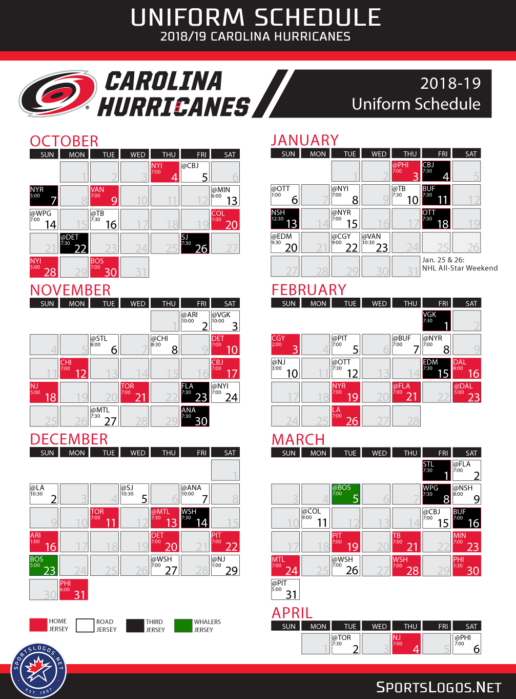 Carolina Hurricanes Announce Entire 2018 19 Uniform Schedule 