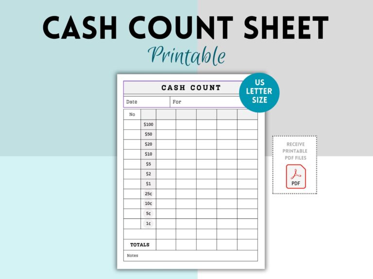 Cash Count Sheet Till Balance Cash Drawer Tally digital Download Etsy