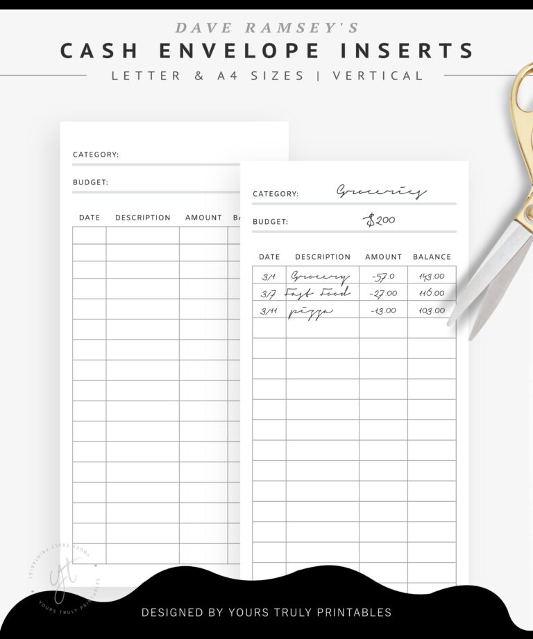 Cash Envelope System Labels Template Dave Ramsey Cash Envelope Tracker Inserts Printable Vertical Money Budget Categories Organizer PDF Etsy