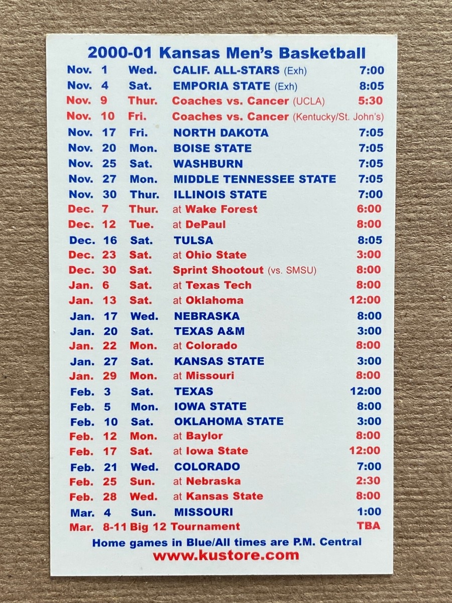 CBK 2000 01 KANSAS JAYHAWKS Basketball Schedule LUKE AXTELL Cover College