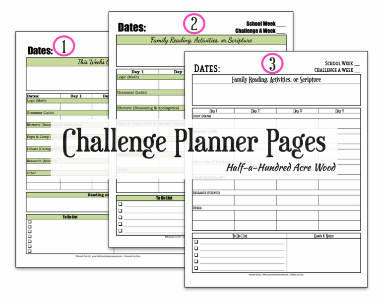 CC Challenge Planner Page Free Printable Half A Hundred Acre Wood