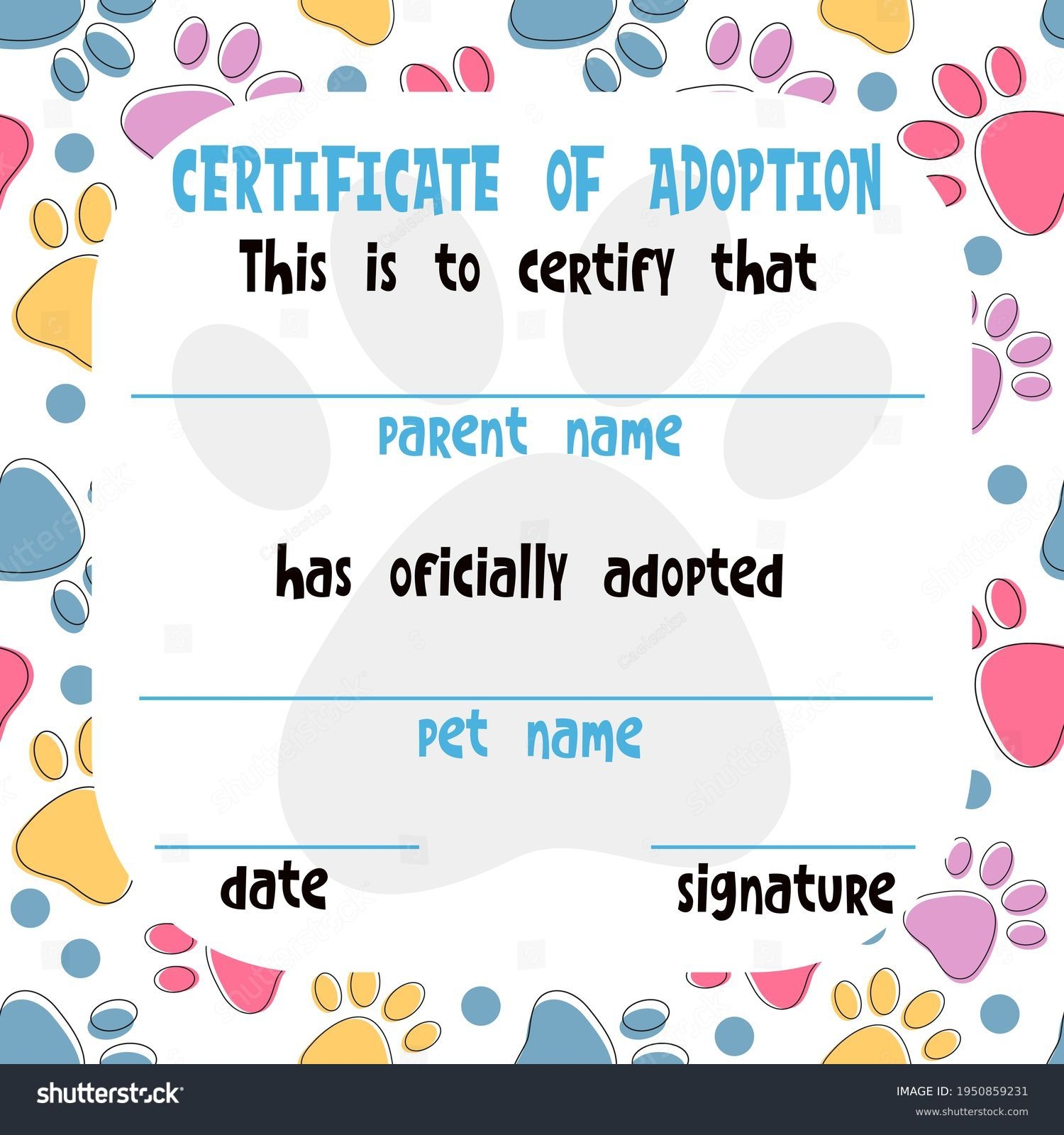 free printable dog adoption certificate