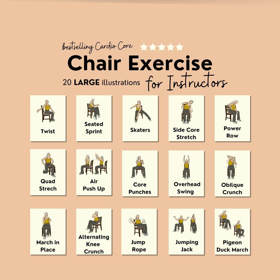 Chair Exercise Illustrations For Fitness Instructors Chair Workout Images PDF Senior Fitness Class Ideas For Group Exercise Printables Etsy