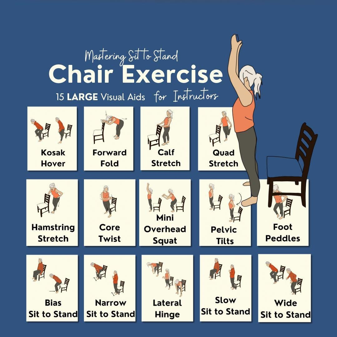 Chair Exercise Illustrations Senior Resistance Training Visual Aids PDF Etsy