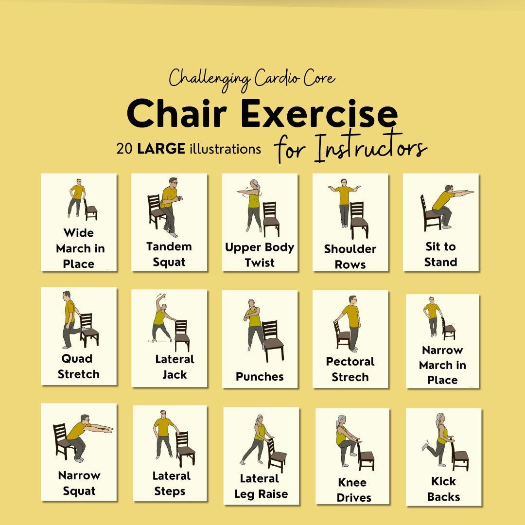 Chair Exercise Visuals For Seniors Fitness Instructor Cue Cards digital Download Etsy