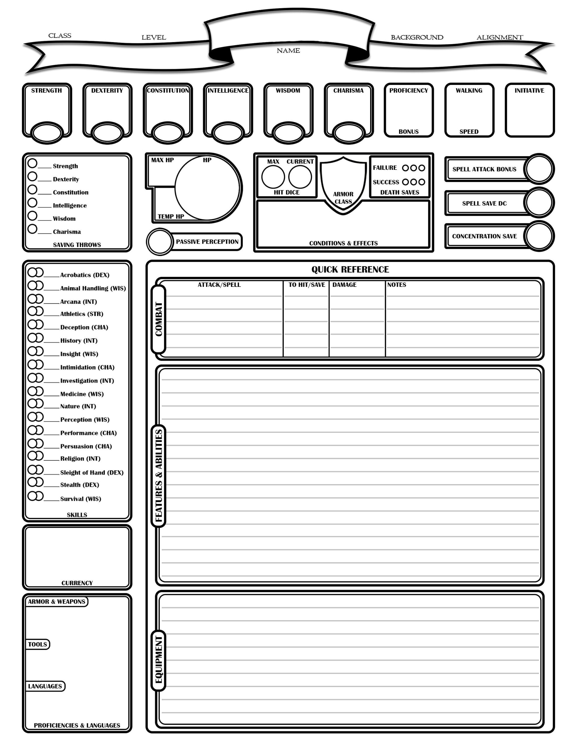 Character Sheet Du0026D 5E Etsy