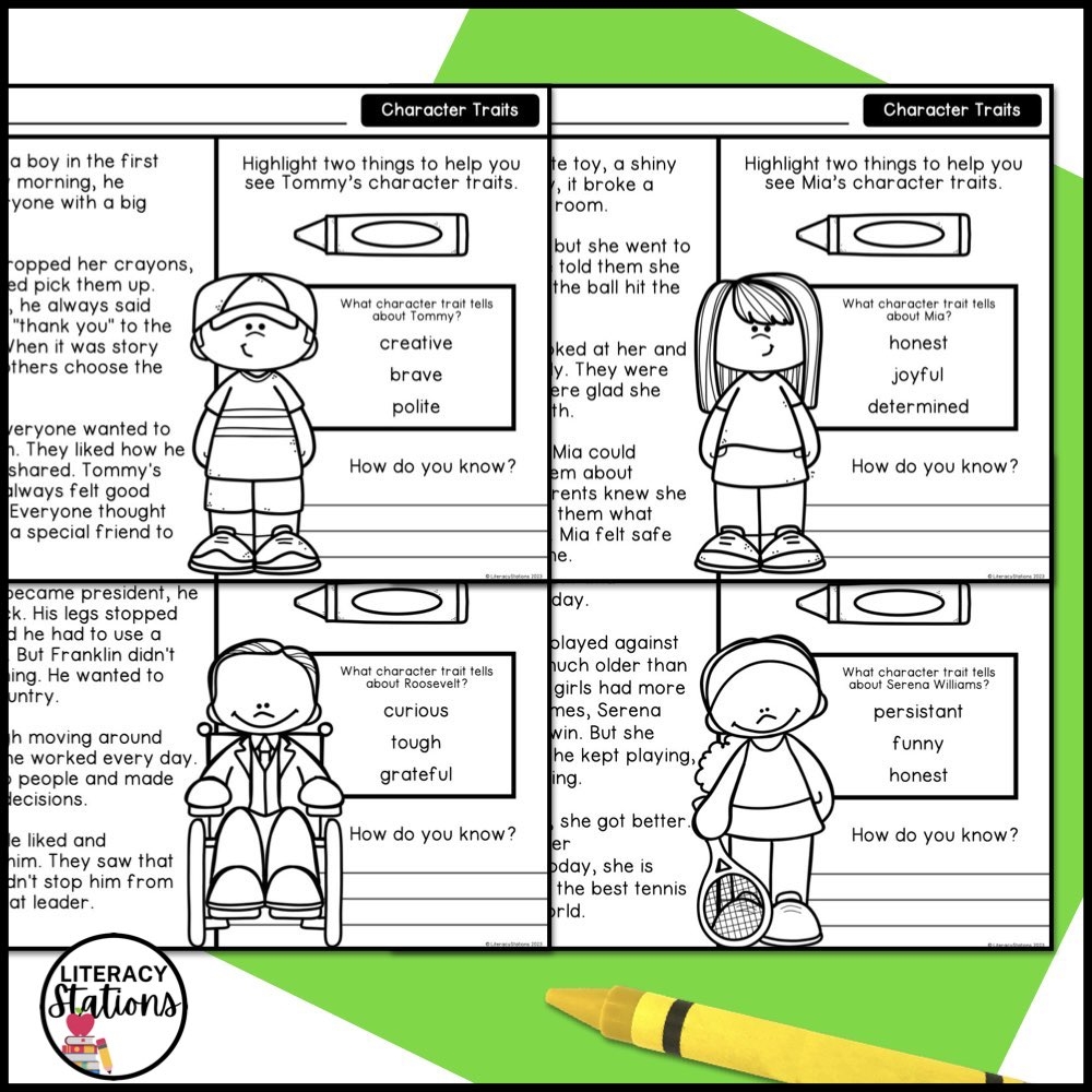 Character Traits Reading Passages Literacy Stations Worksheets Library