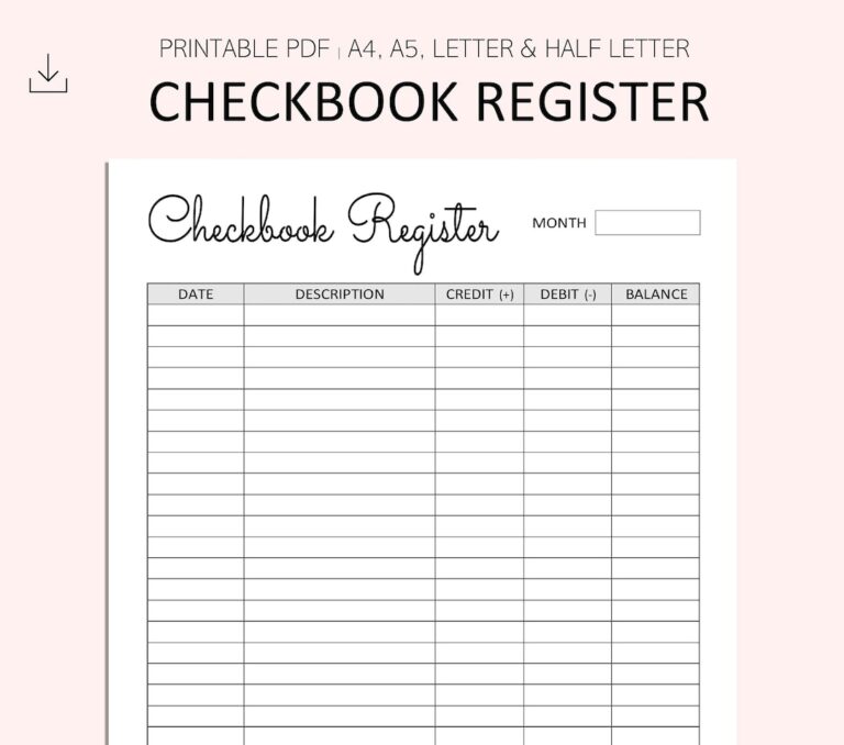 Checkbook Register Printable Check Register Pages Transaction Register Planner Inserts PDF A4 A5 Letter Half Letter Etsy