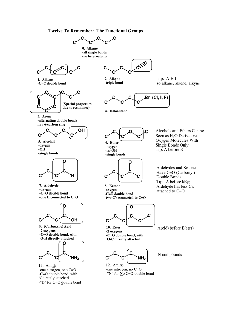 organic chemistry functional groups flashcards printable