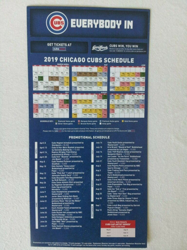Chicago Cubs 2019 Magnet Schedule Girodano s Sponsored EBay