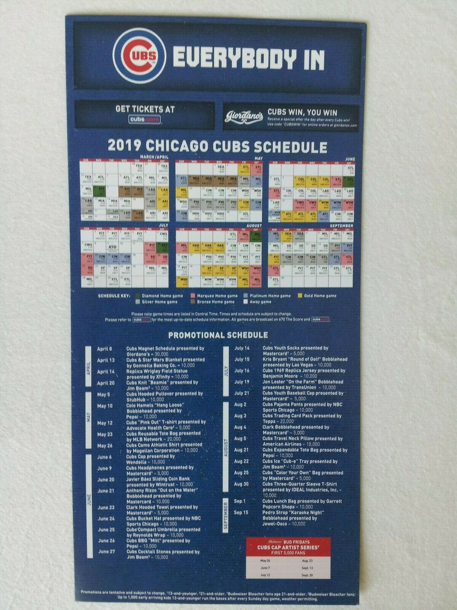 Chicago Cubs 2019 Magnet Schedule Girodano s Sponsored EBay