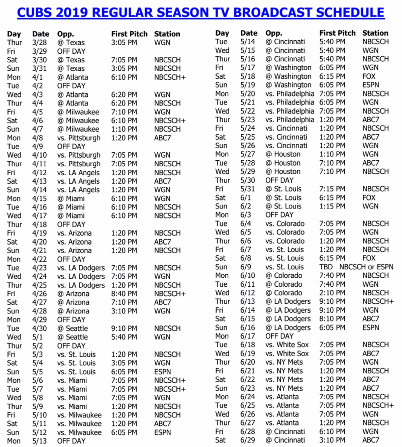 Chicago Cubs Announce 2019 Broadcast Schedules For Spring Training And Regular Season Bleacher Nation