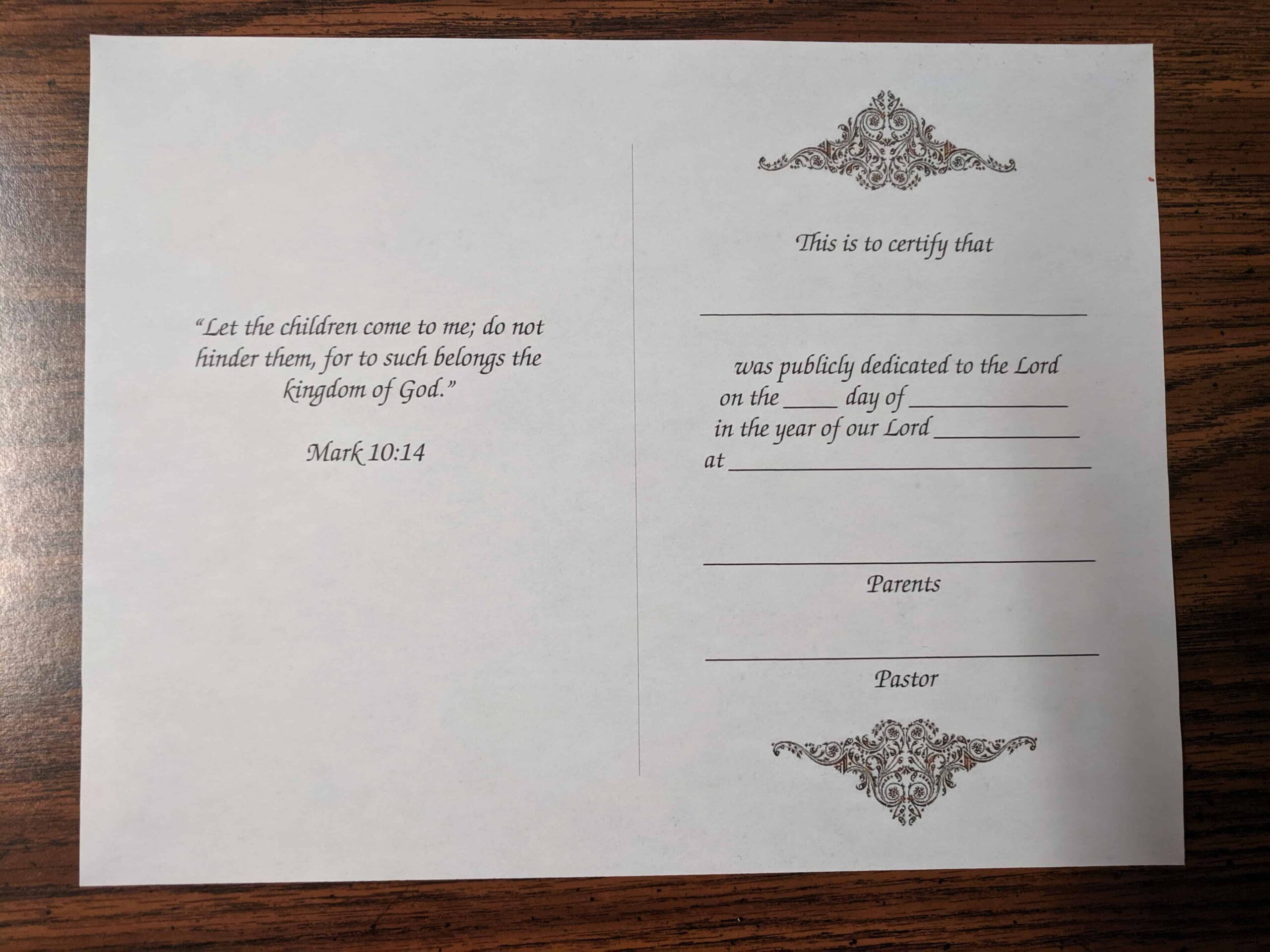 Child Baby Dedication Certificate Free Printable Template 