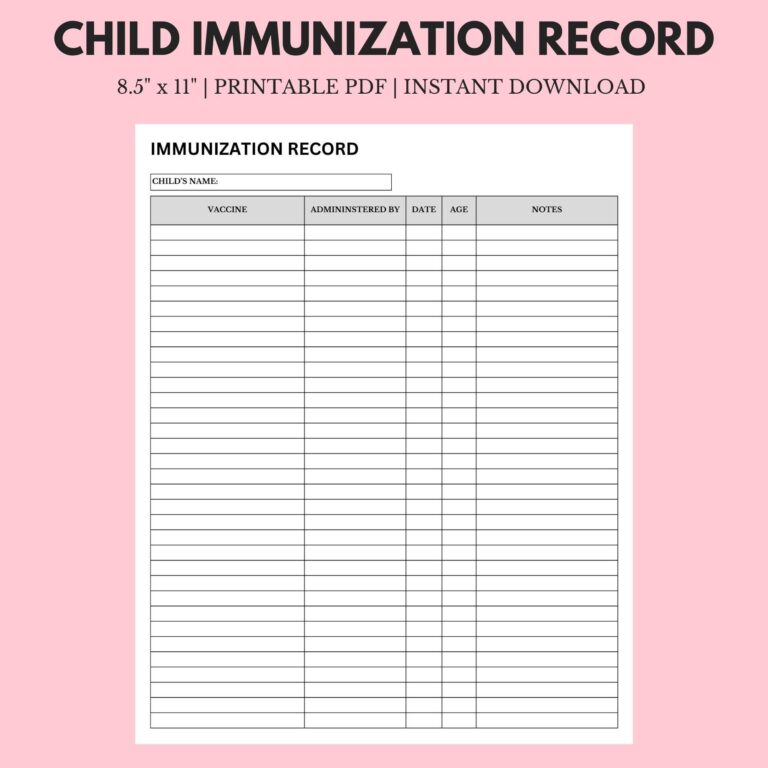 Child Immunization Record 8 5